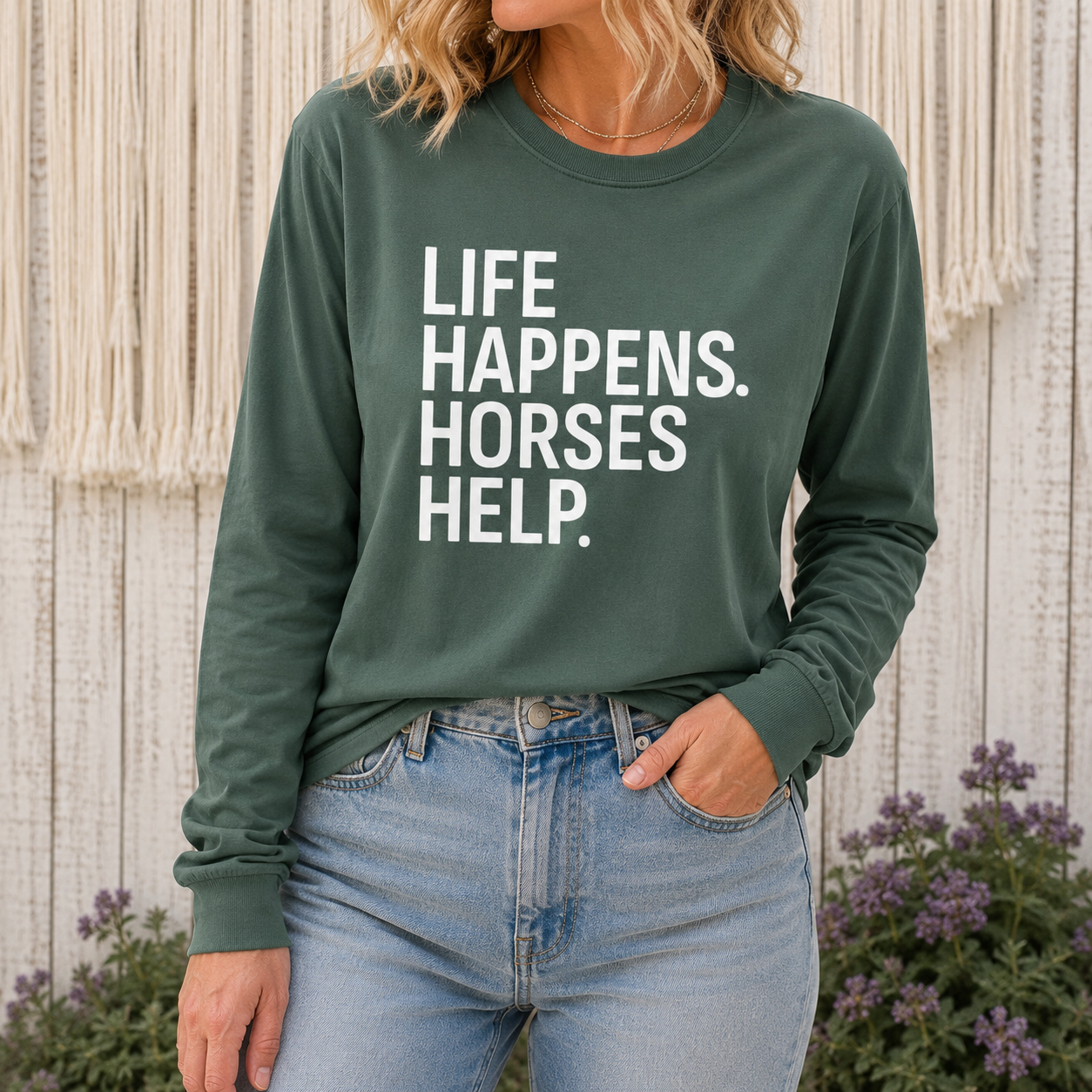 Horses Help Long Sleeve Shirt | Equestrian Graphic Tee