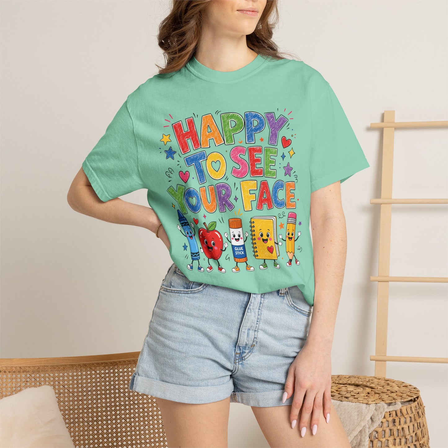 Happy To See Your Face Teacher Shirt | Colorful Back to School T-Shirt