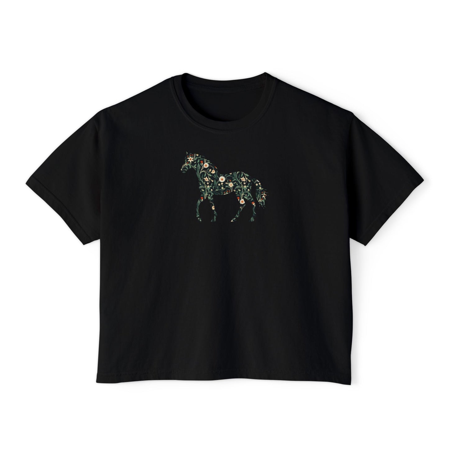Floral Horse Boxy T-Shirt - Green Vine