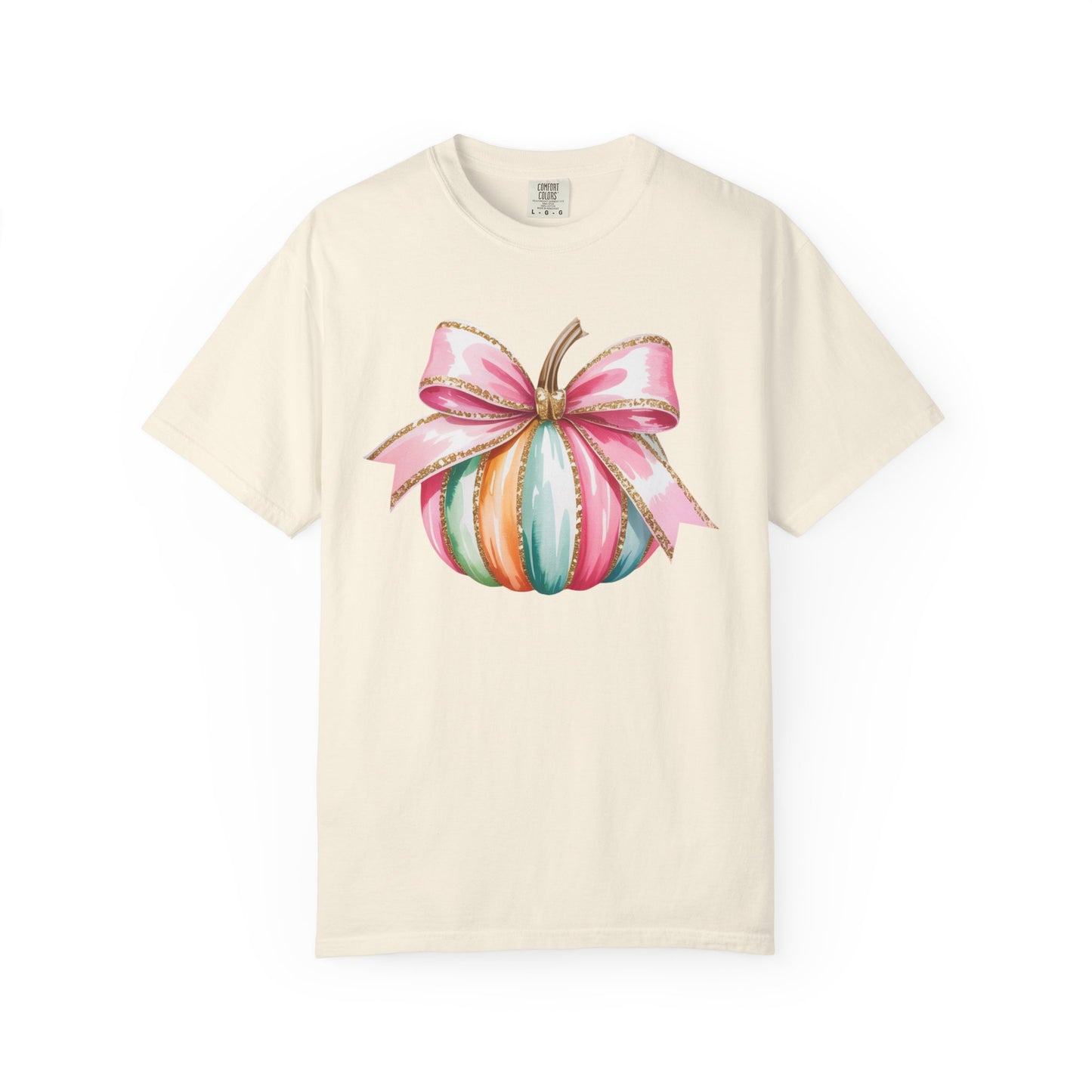 Pastel Pumpkin Bow T-Shirt – Cute Fall Graphic Tee, Teacher Gift, Fall Outfit, Festive Halloween Top