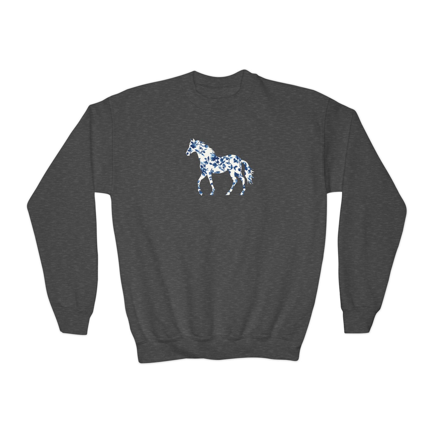 Floral Horse Youth Crewneck Sweatshirt - Blue Vine