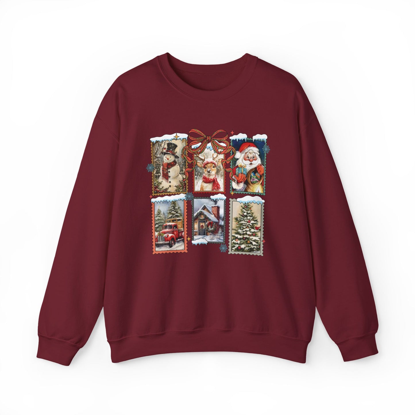Cozy Christmas Postcard Sweatshirt | Vintage Holiday Graphic Crewneck Sweatshirt for Women