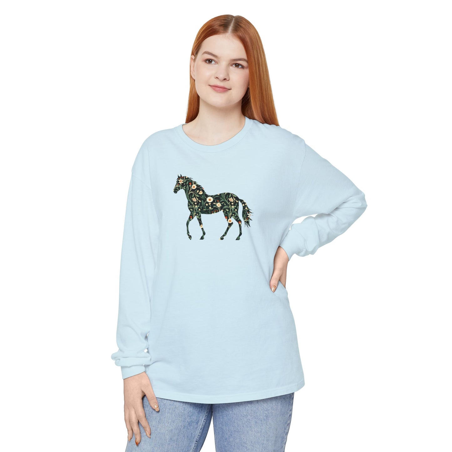 Floral Horse Long Sleeve T-Shirt - Green Vines