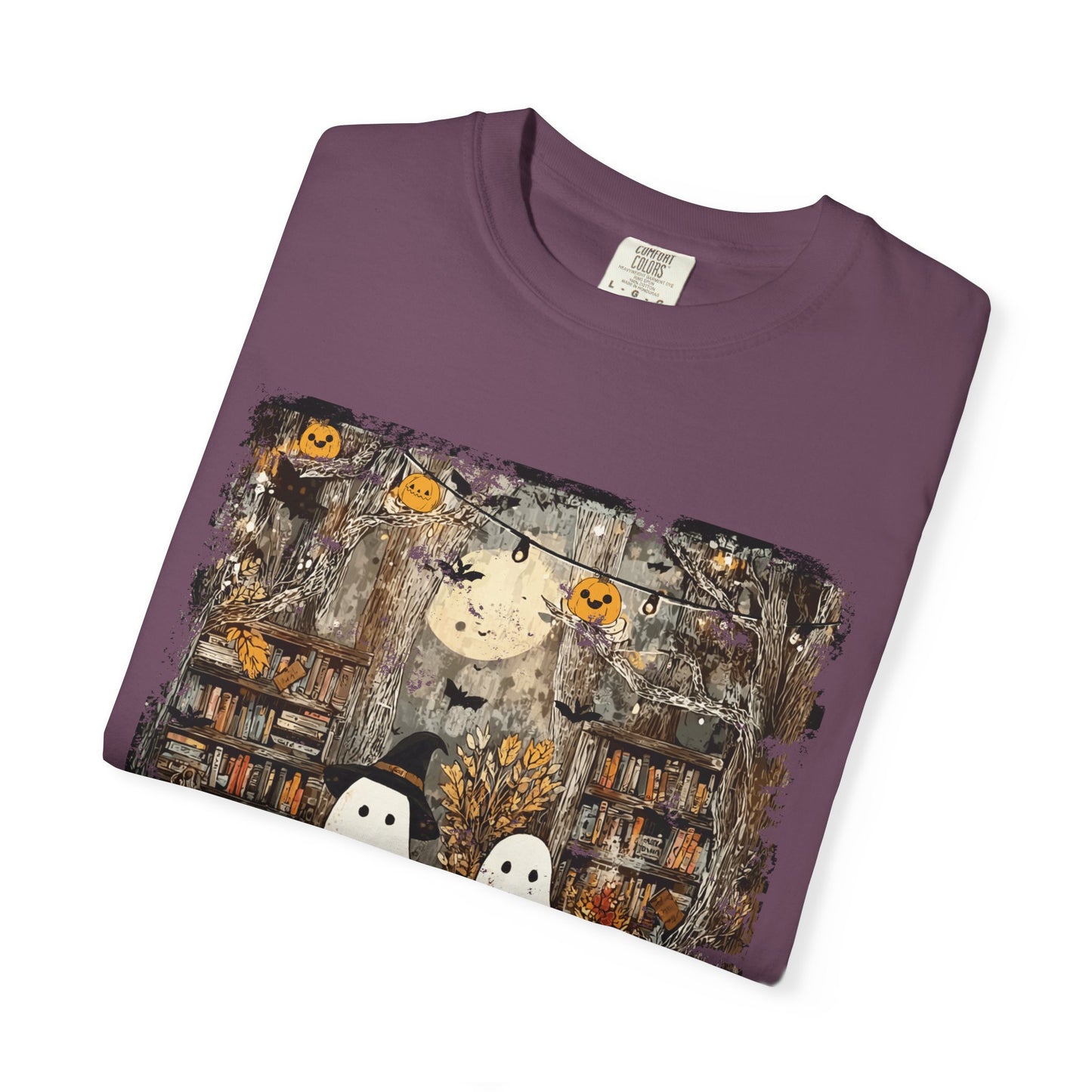 Ghost Library Comfort Colors T-Shirt | Cozy Halloween Reading Graphic Tee