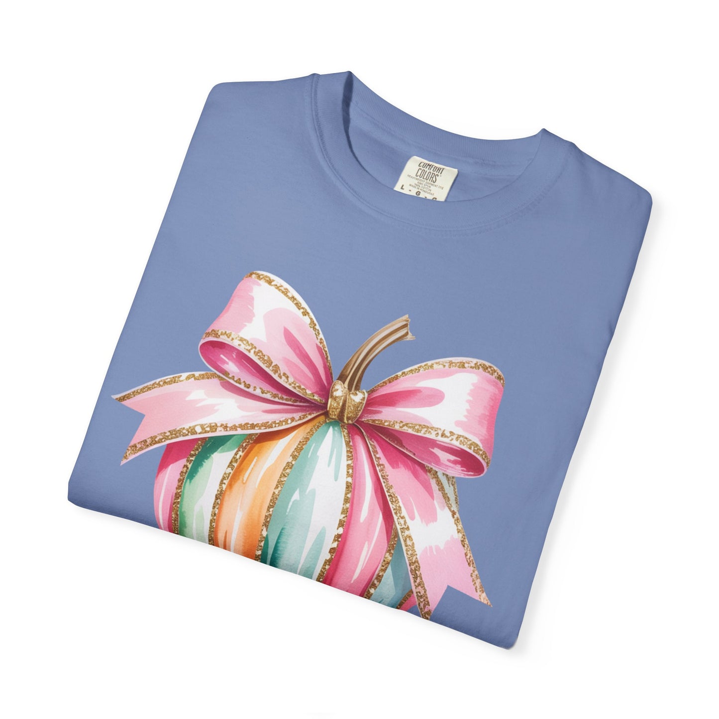 Pastel Pumpkin Bow T-Shirt – Cute Fall Graphic Tee, Teacher Gift, Fall Outfit, Festive Halloween Top