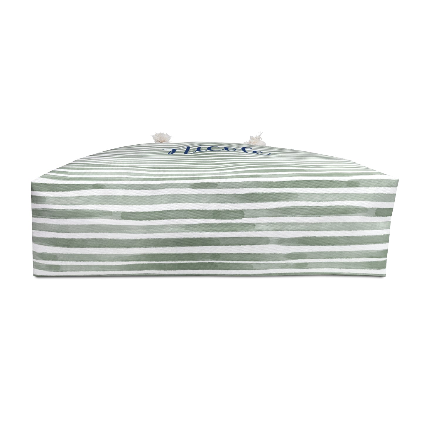 Personalized Sage Stripe Rope Handle Tote Bag
