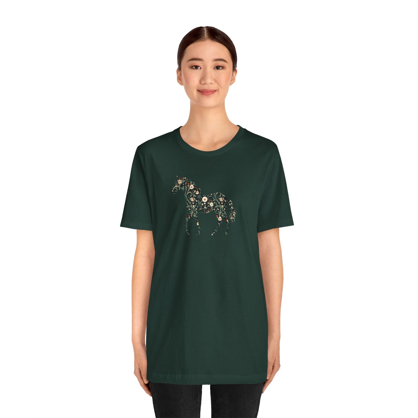 Floral Horse Short Sleeve T-Shirt - Green Vine