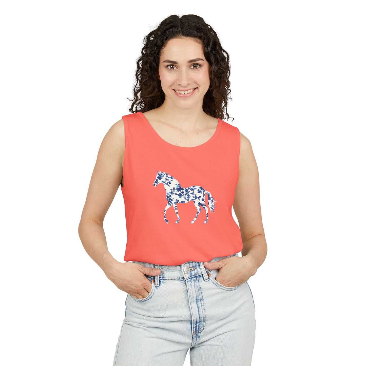 Floral Horse Tank - Blue Vines