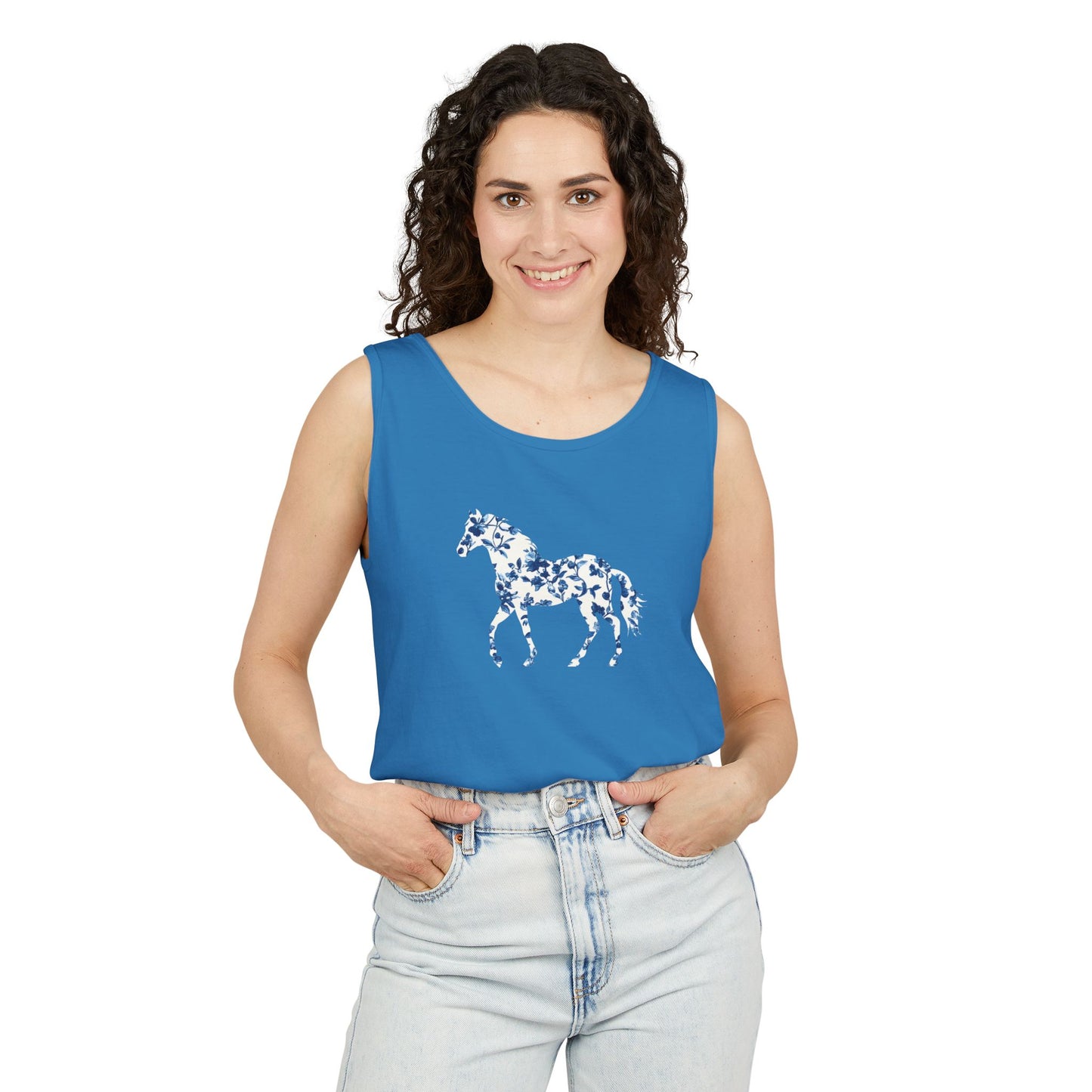 Floral Horse Tank - Blue Vines