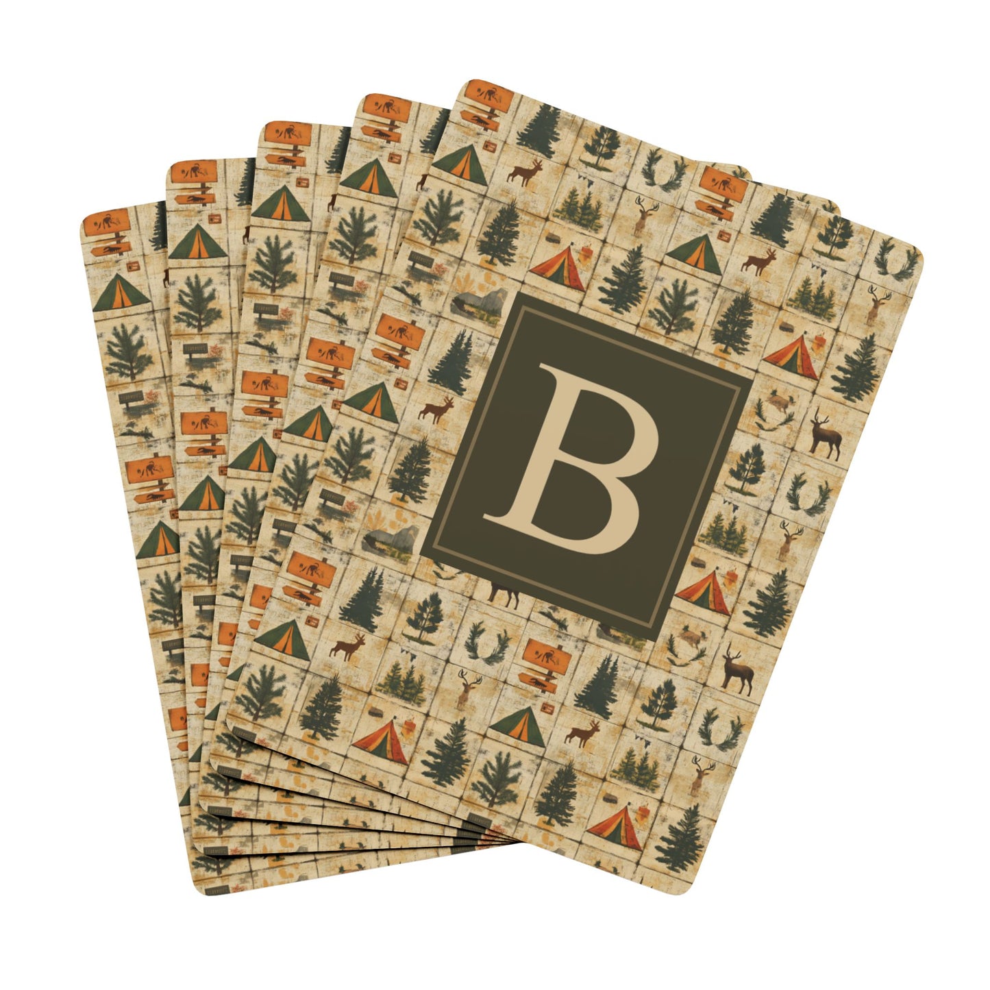 Personalized Rustic Camping Monogram Playing Cards