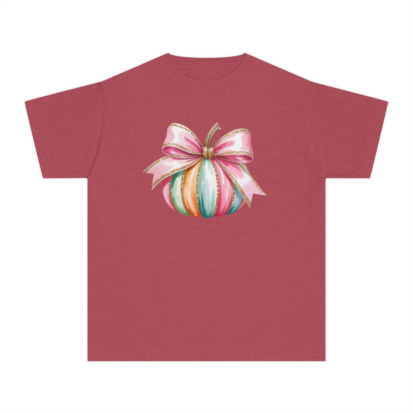 Pastel Pumpkin Bow Kids T-Shirt – Cute Fall Shirt for Girls, Festive Fall Tee, Thanksgiving & Halloween Outfit
