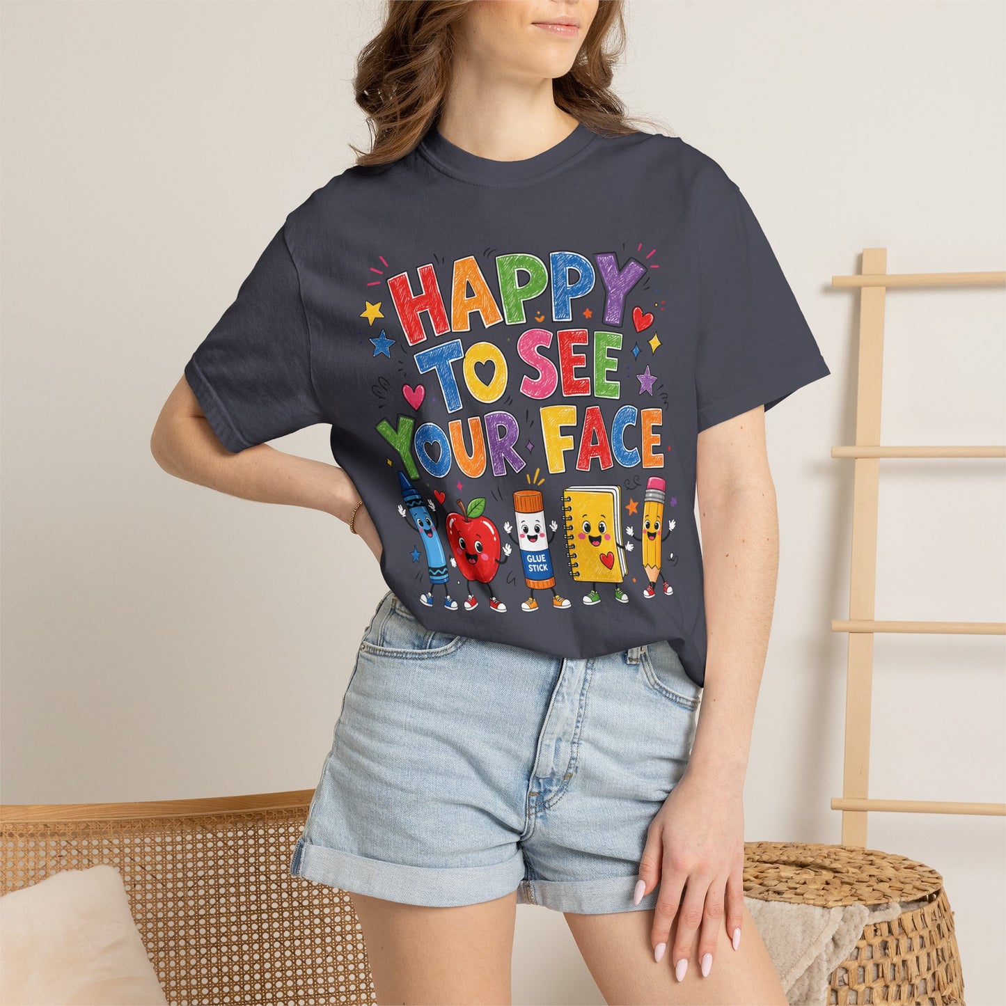 Happy To See Your Face Teacher Shirt | Colorful Back to School T-Shirt