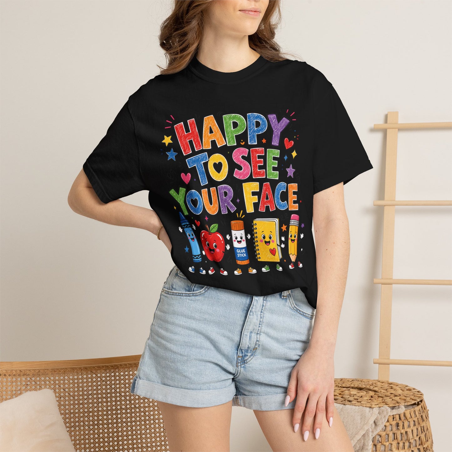 Happy To See Your Face Teacher Shirt | Colorful Back to School T-Shirt