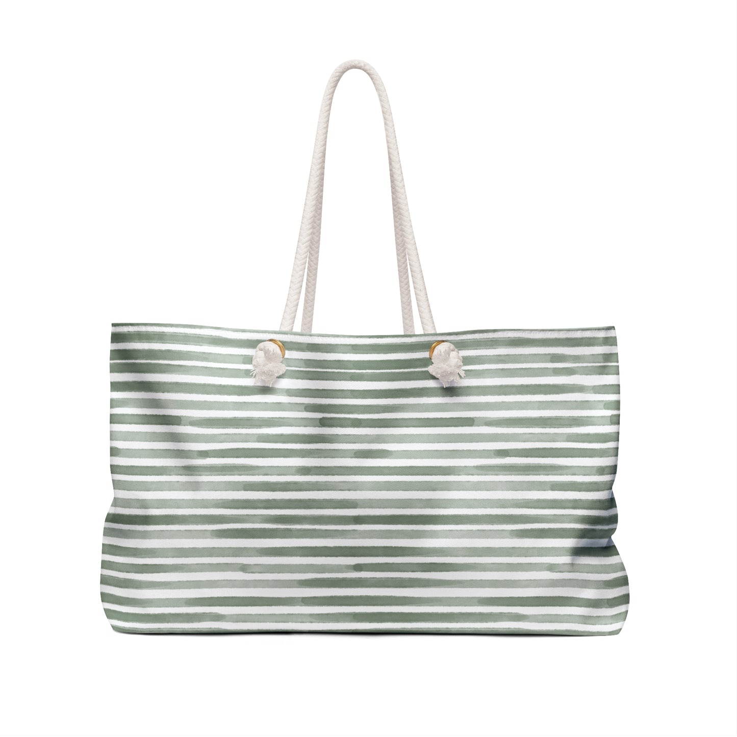 Personalized Sage Stripe Rope Handle Tote Bag