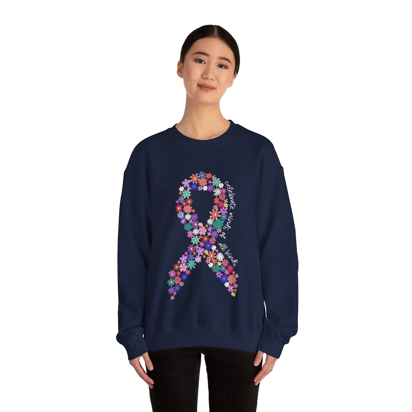Minds of All Kinds Sweatshirt | Neurodiversity Awareness Floral Ribbon Crewneck