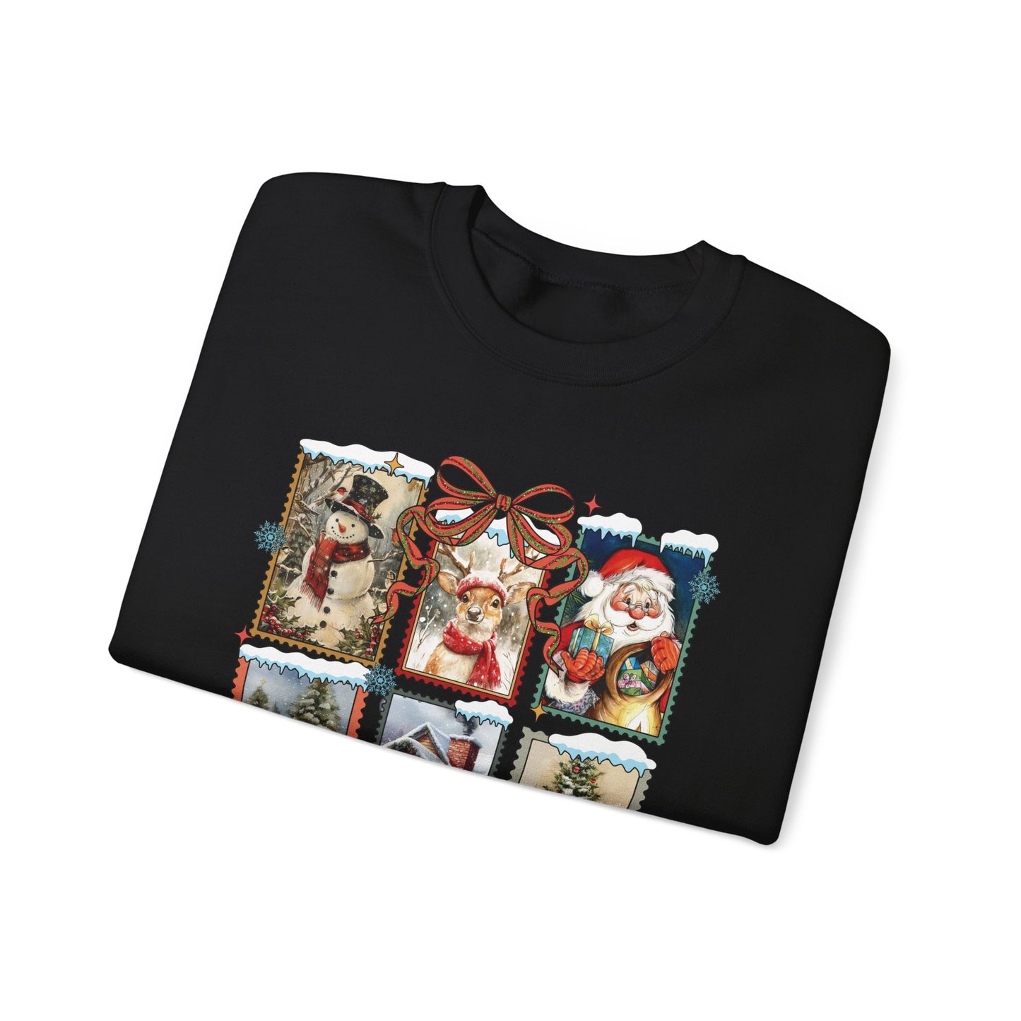 Cozy Christmas Postcard Sweatshirt | Vintage Holiday Graphic Crewneck Sweatshirt for Women