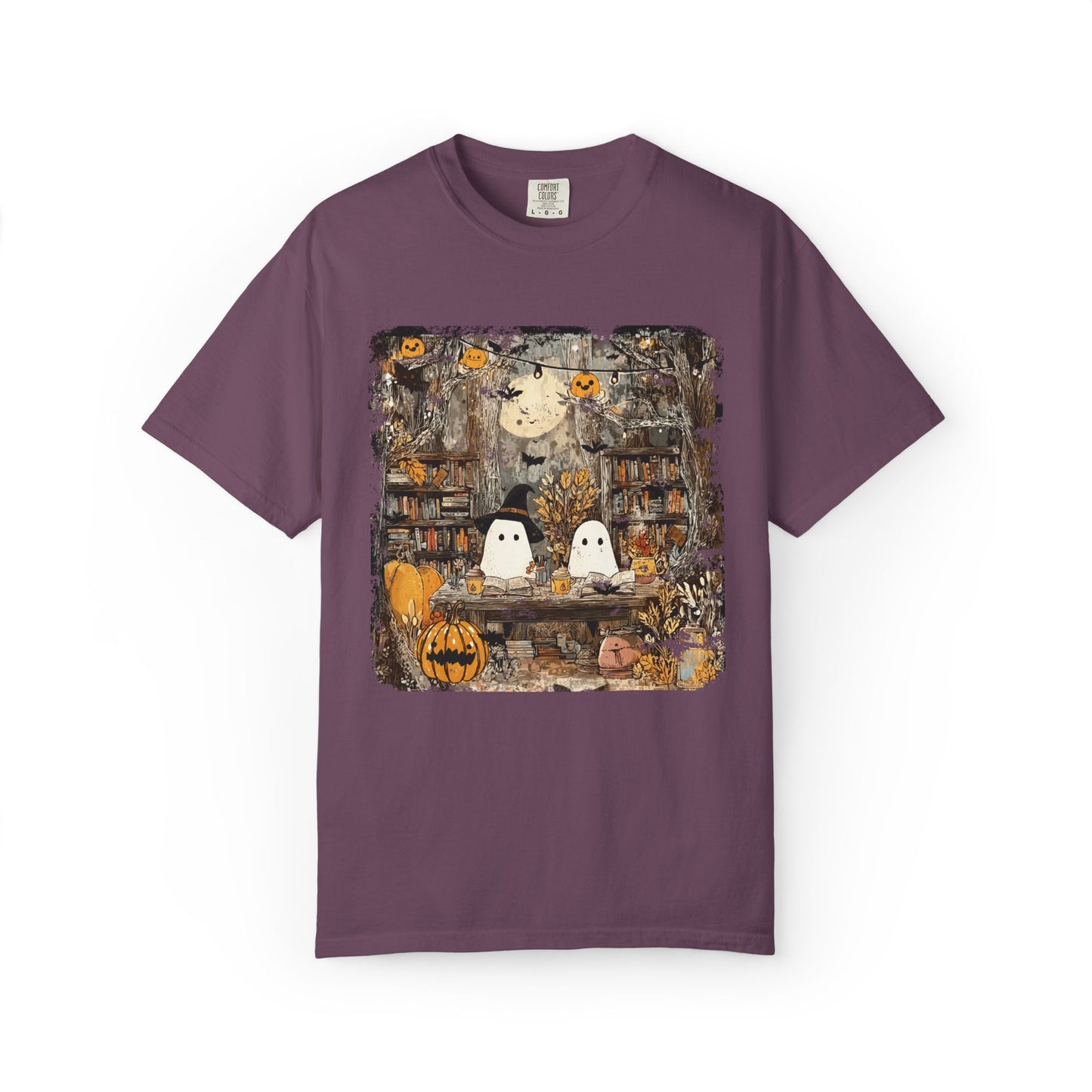 Ghost Library Comfort Colors T-Shirt | Cozy Halloween Reading Graphic Tee