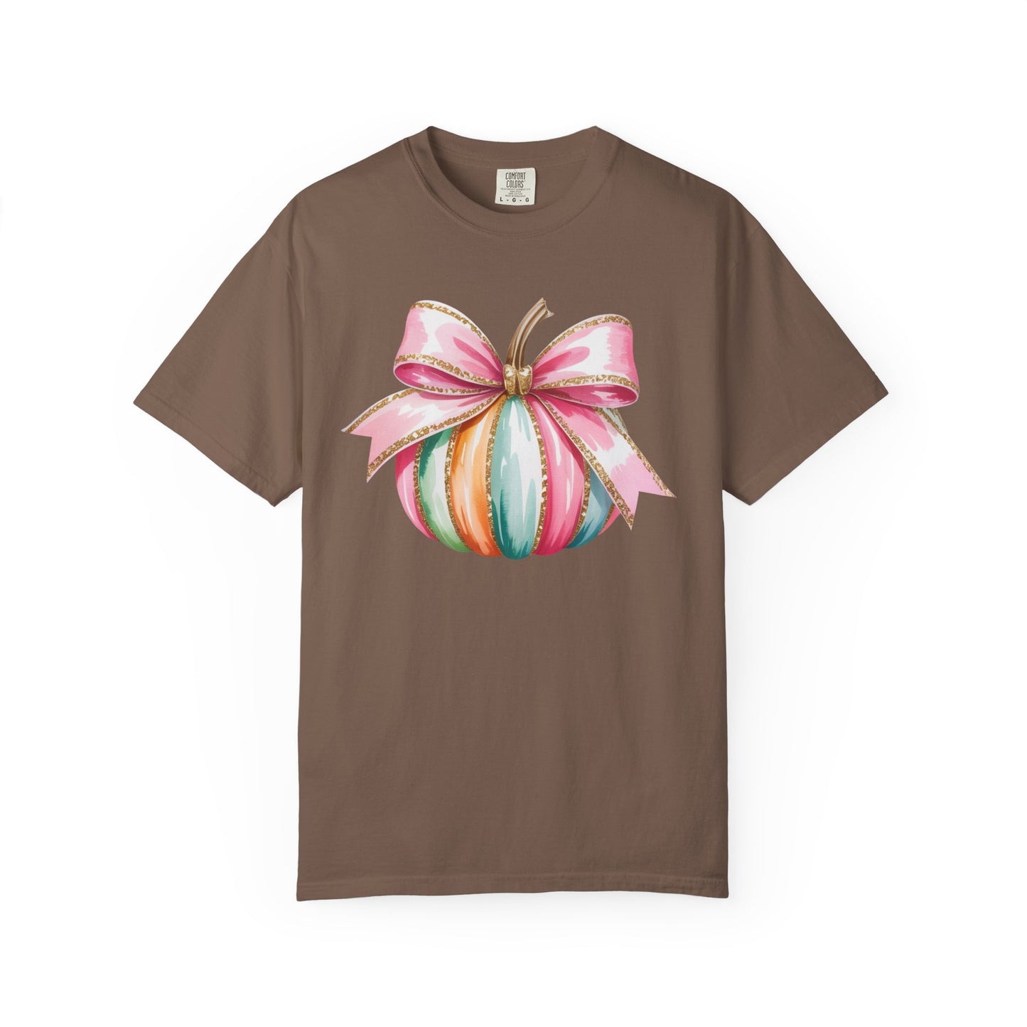 Pastel Pumpkin Bow T-Shirt – Cute Fall Graphic Tee, Teacher Gift, Fall Outfit, Festive Halloween Top