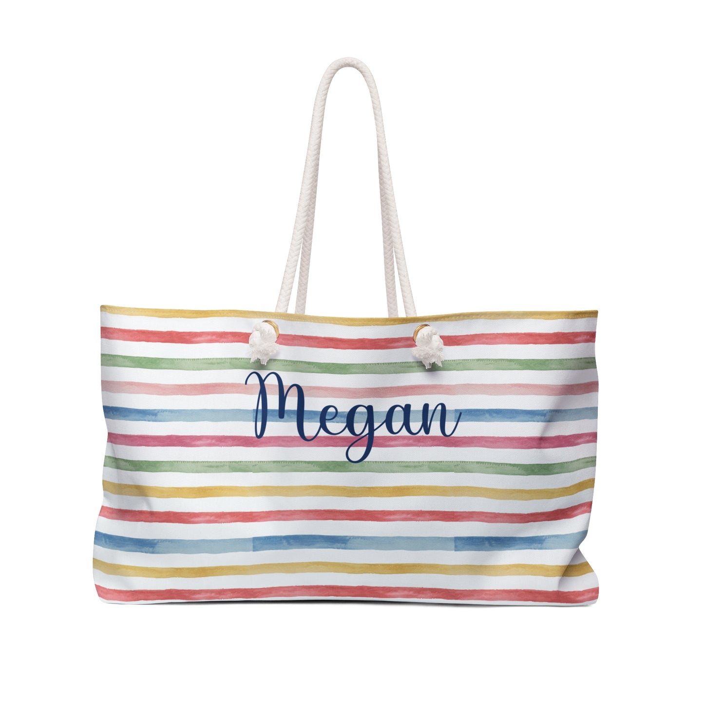 Personalized Summer Stripe Rope Handle Tote Bag