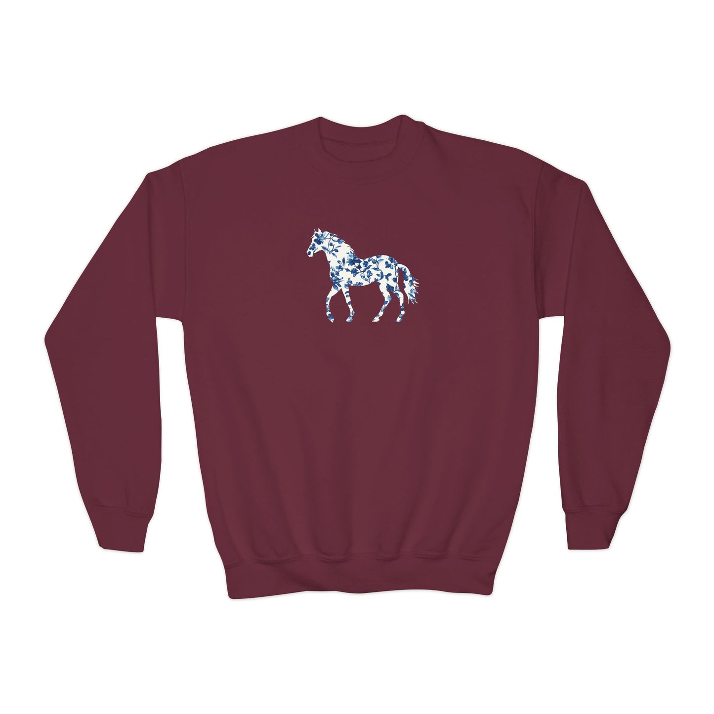 Floral Horse Youth Crewneck Sweatshirt - Blue Vine