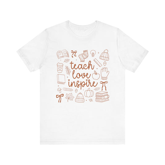 Teach Love Inspire Fall Teacher Shirt | Cute Graphic Tee for Women