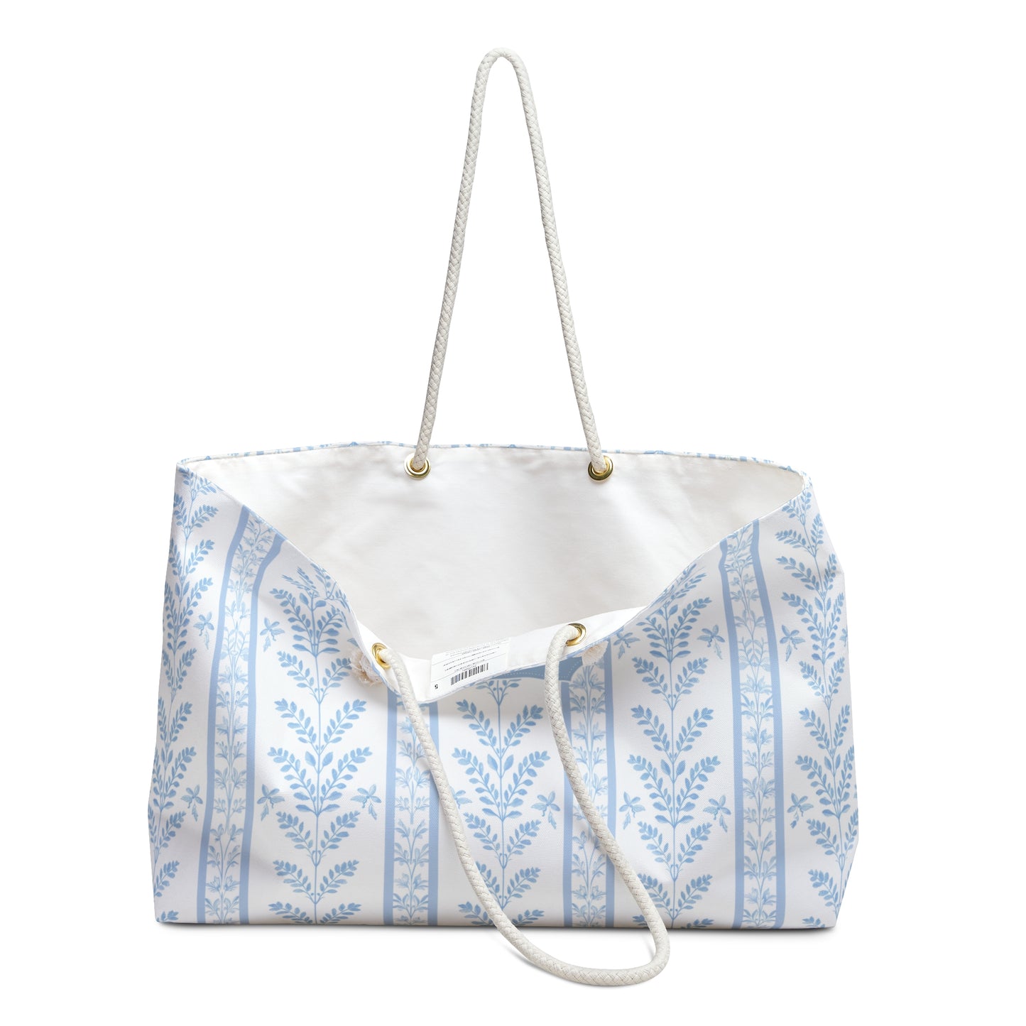 Personalized Blue Botanical Rope Handle Tote Bag