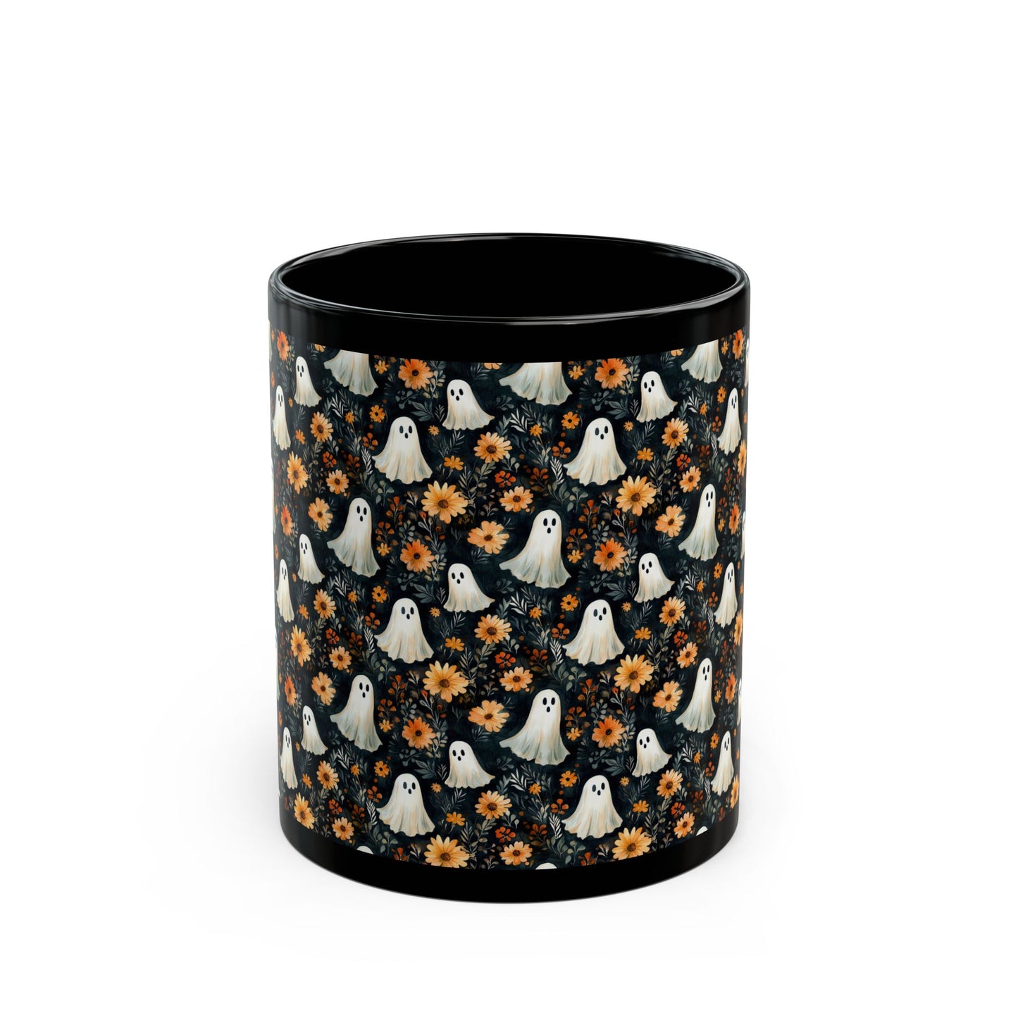 Spooky Ghosts & Fall Flowers Mug | Halloween Coffee Cup | Cozy Fall Drinkware