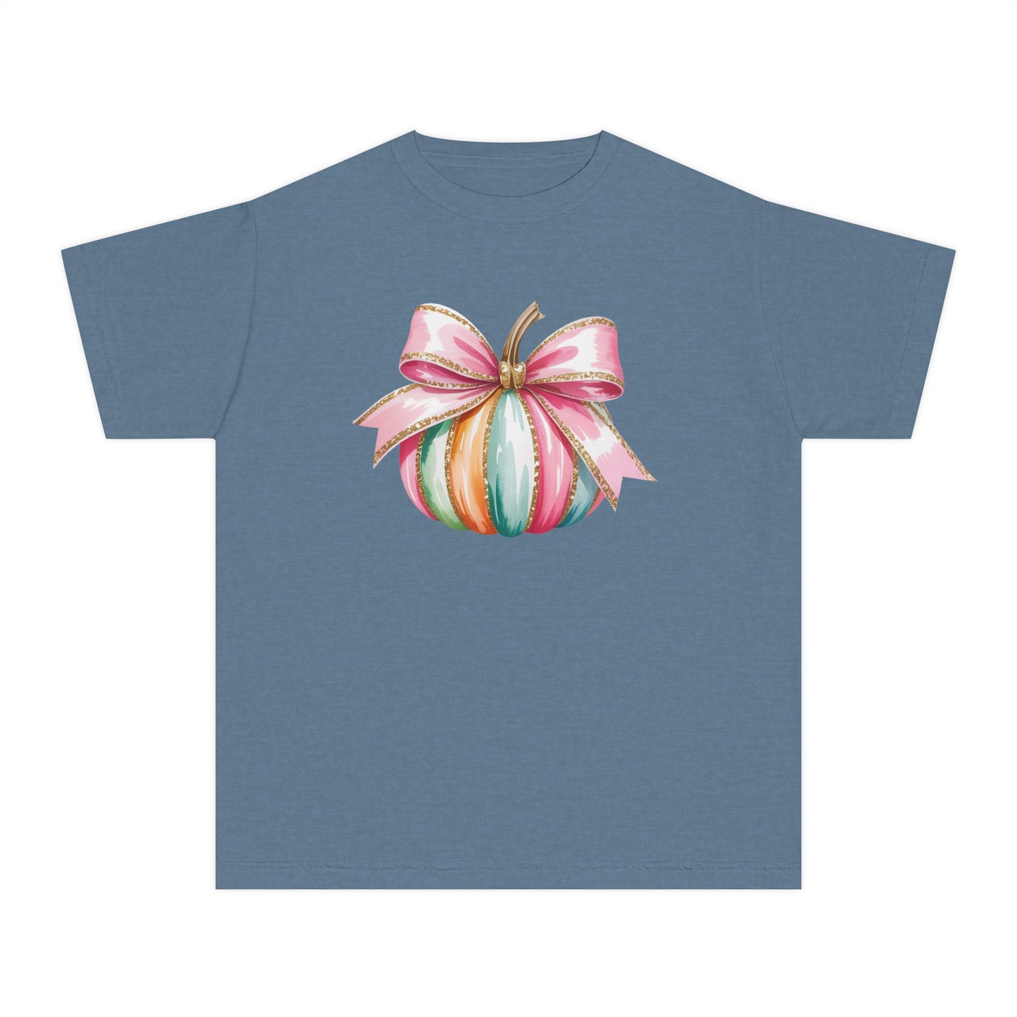 Pastel Pumpkin Bow Kids T-Shirt – Cute Fall Shirt for Girls, Festive Fall Tee, Thanksgiving & Halloween Outfit