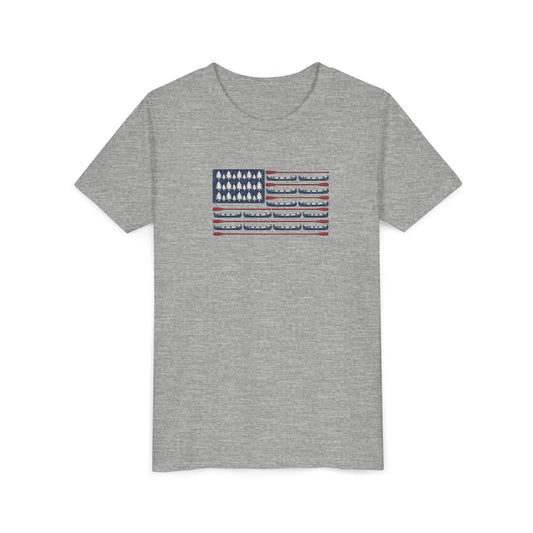 Patriotic Canoe Flag T-Shirt | Vintage Youth Camp Americana Tee