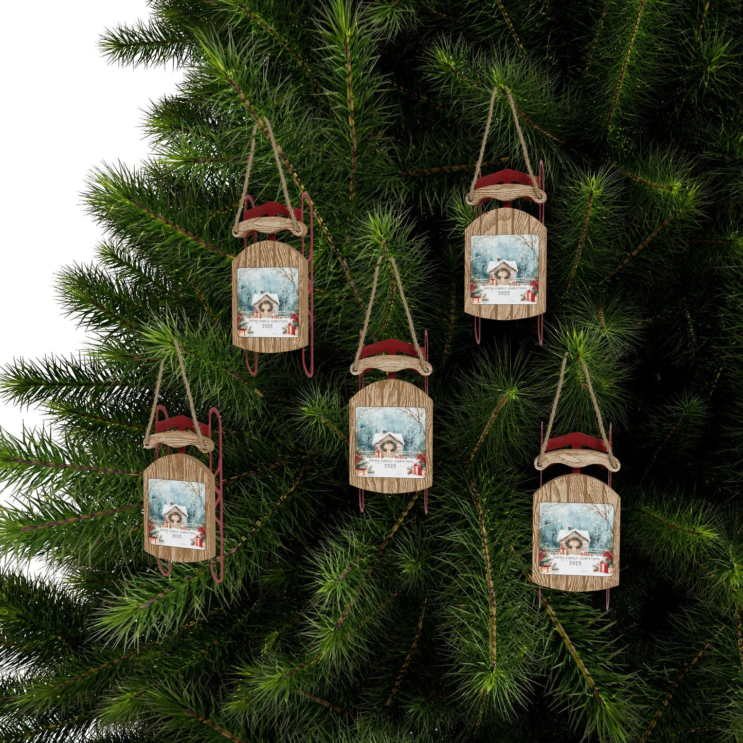 Personalized Holiday Barn Sled Ornament by The Anchored Bloom
