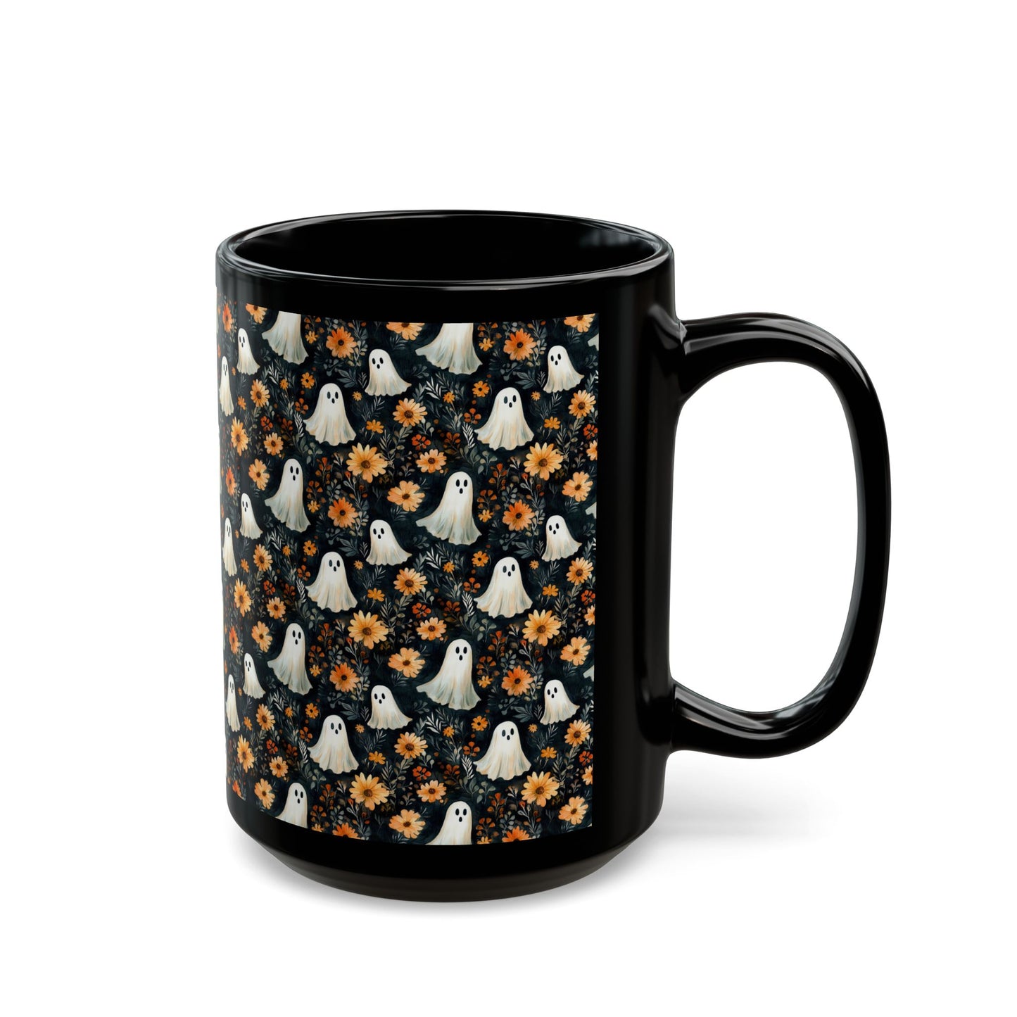 Spooky Ghosts & Fall Flowers Mug | Halloween Coffee Cup | Cozy Fall Drinkware