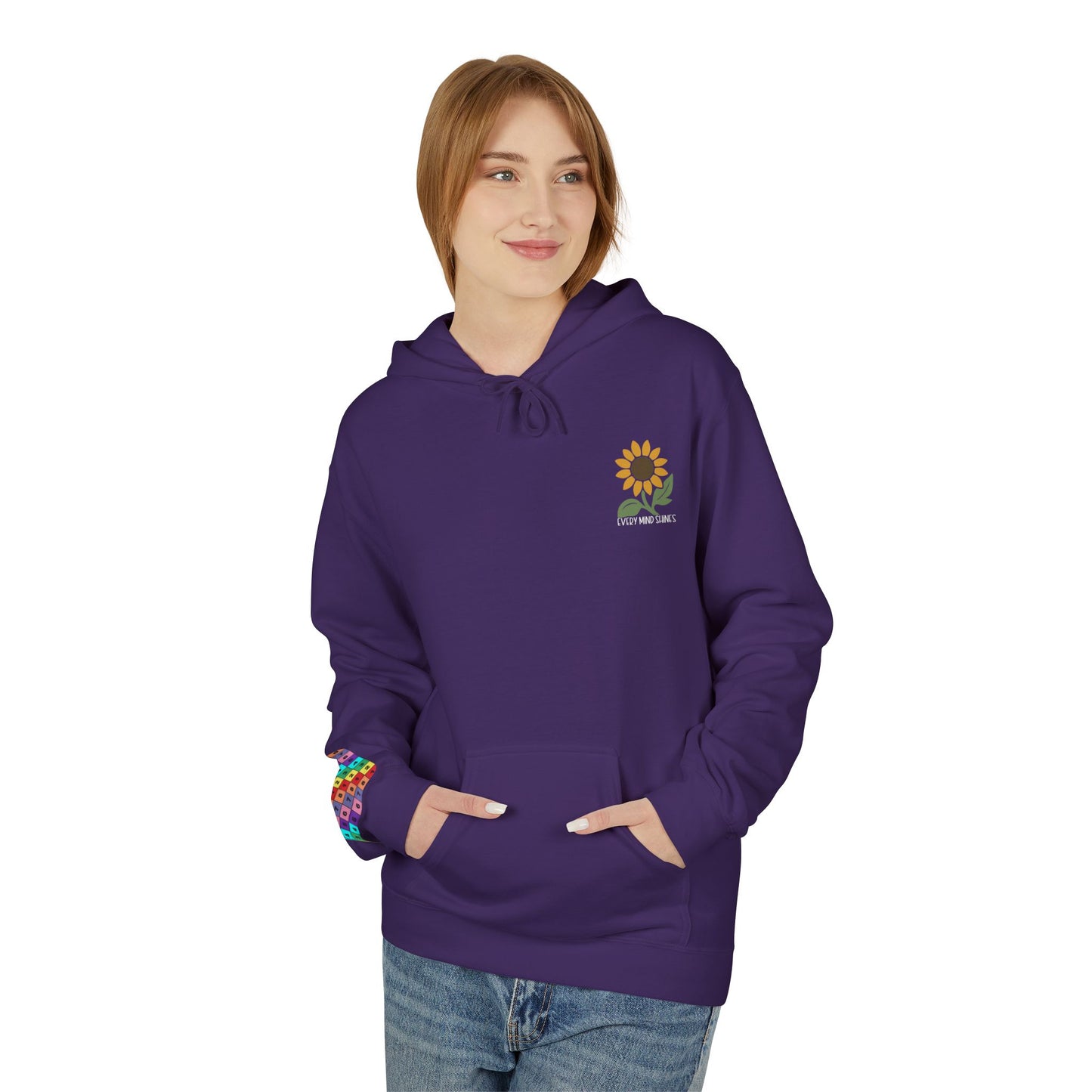 Every Mind Shines Sunflower Hoodie | Midweight Fleece with Fall Boho Floral Back