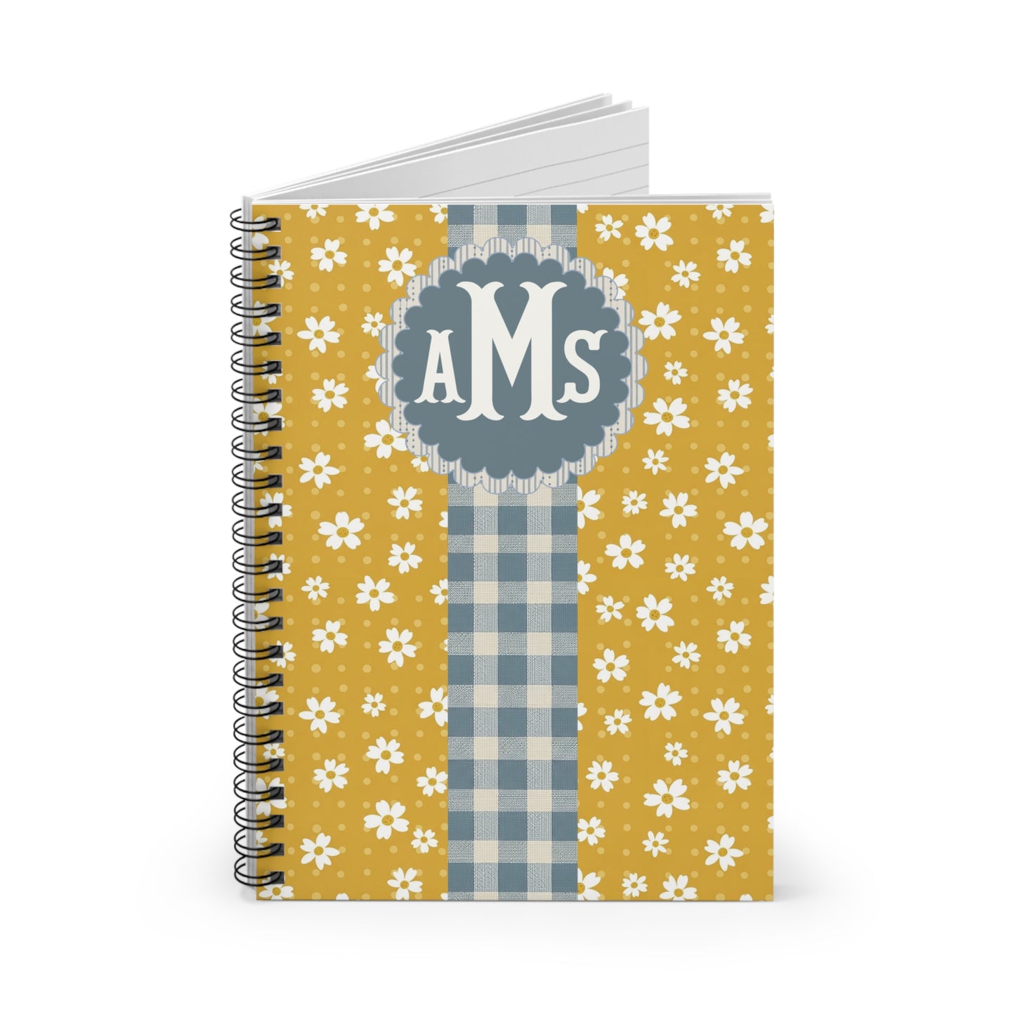 Personalized Floral Gingham Spiral Notebook