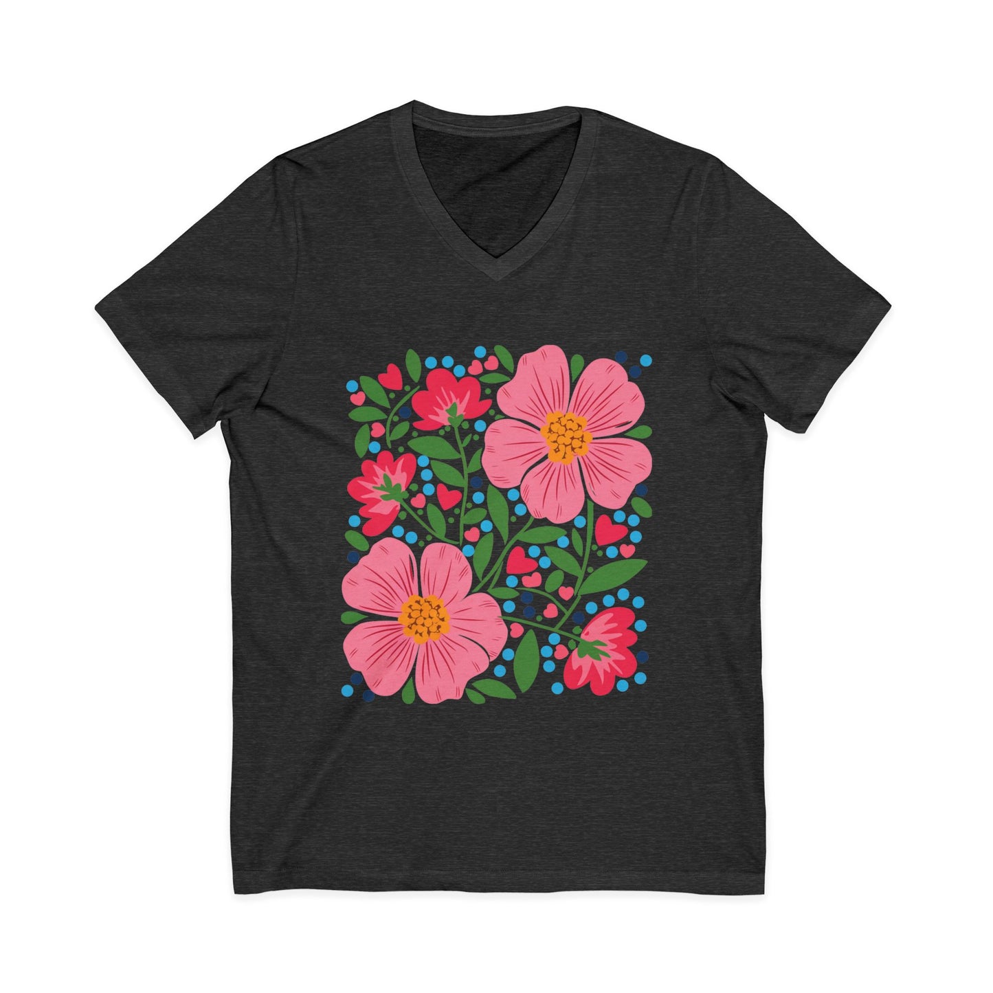 Floral Heart Bella+Canvas V-Neck T-Shirt