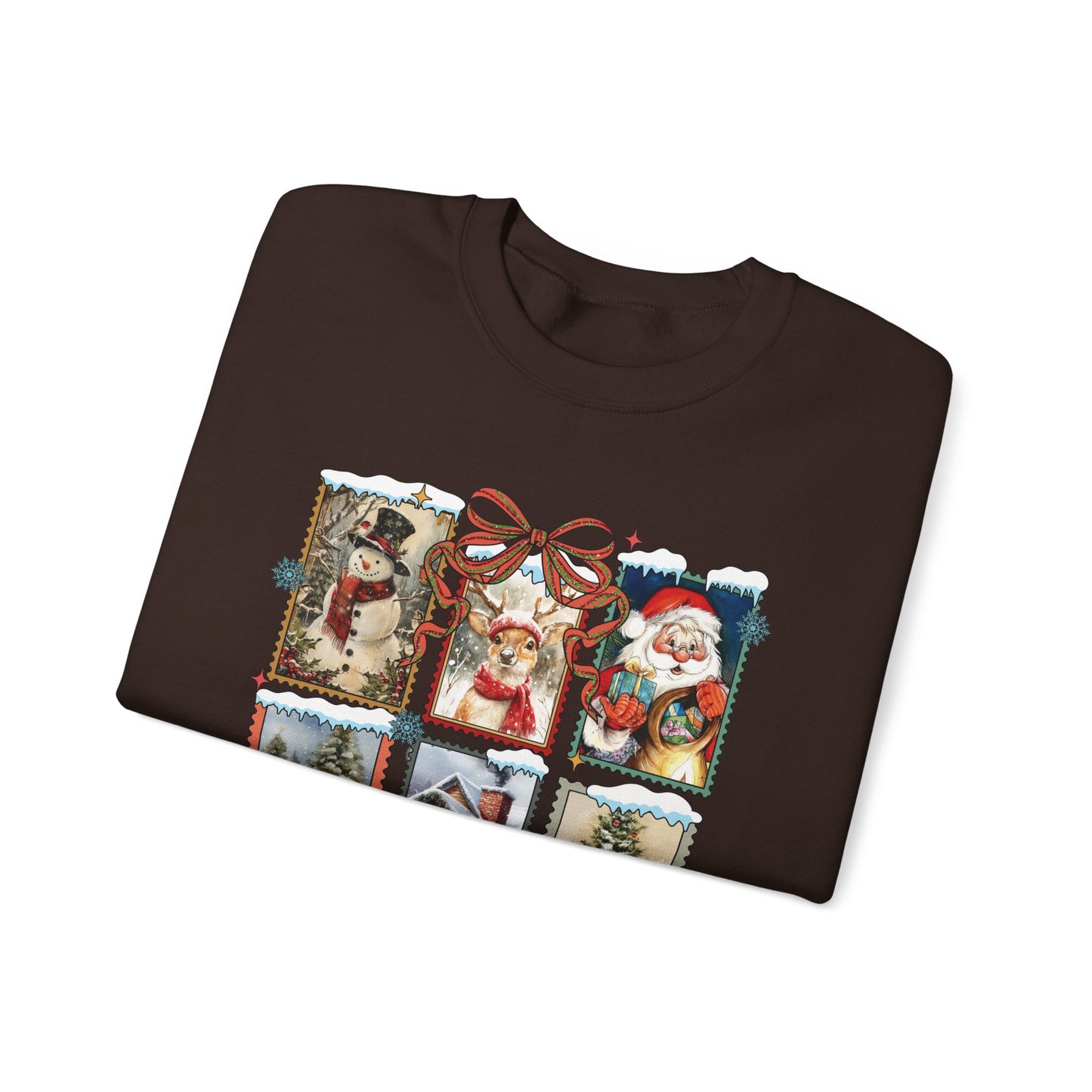 Cozy Christmas Postcard Sweatshirt | Vintage Holiday Graphic Crewneck Sweatshirt for Women