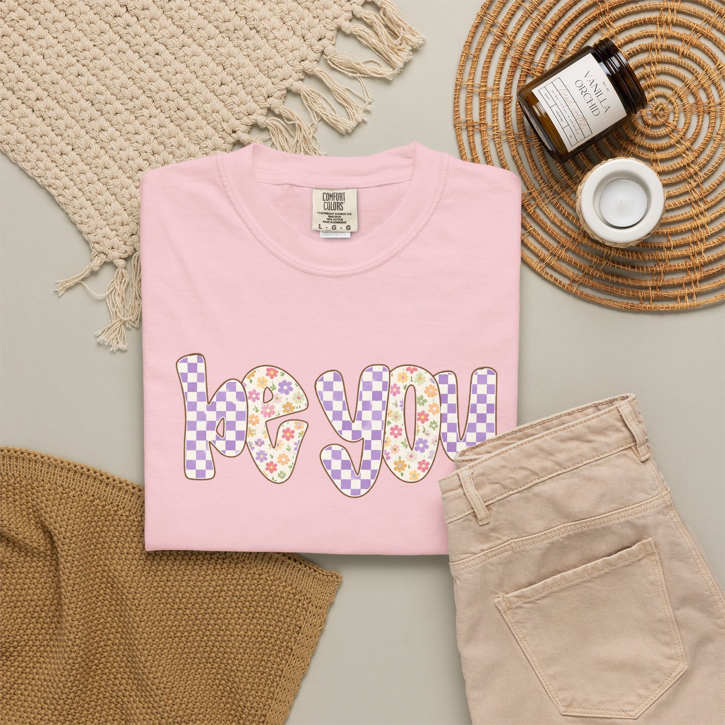 Be You Comfort Colors® T-Shirt | Retro Floral Checkered Inspirational Shirt