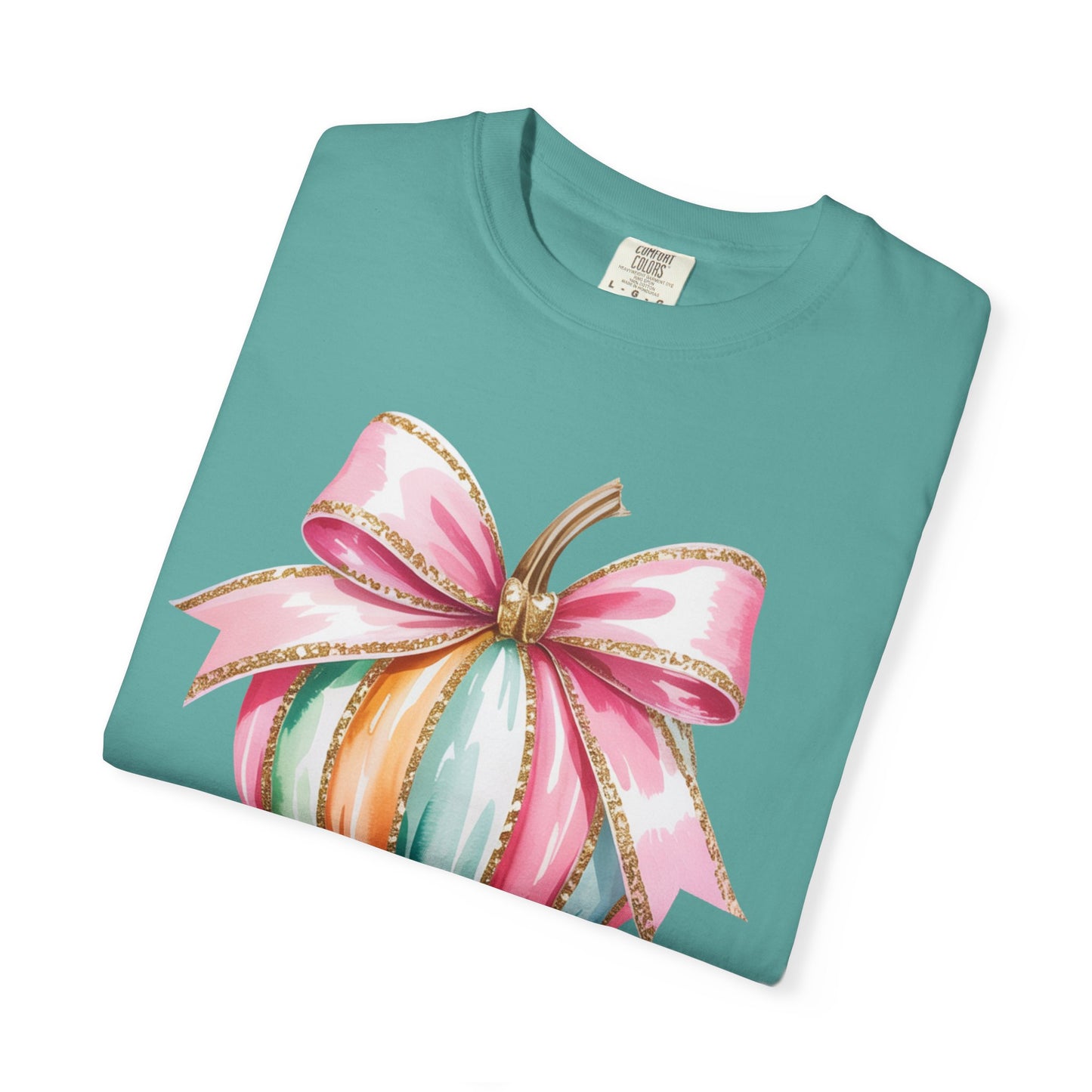 Pastel Pumpkin Bow T-Shirt – Cute Fall Graphic Tee, Teacher Gift, Fall Outfit, Festive Halloween Top