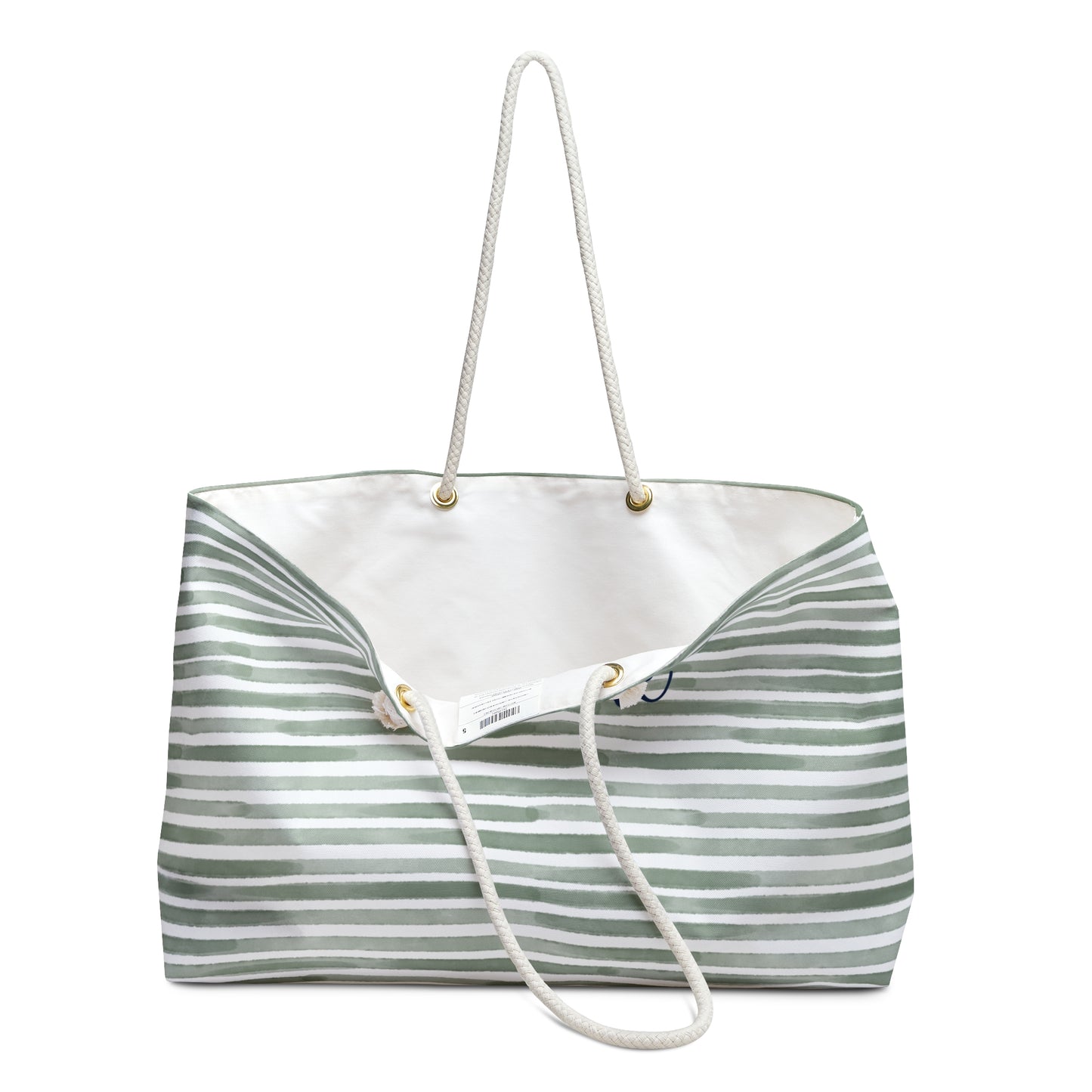 Personalized Sage Stripe Rope Handle Tote Bag
