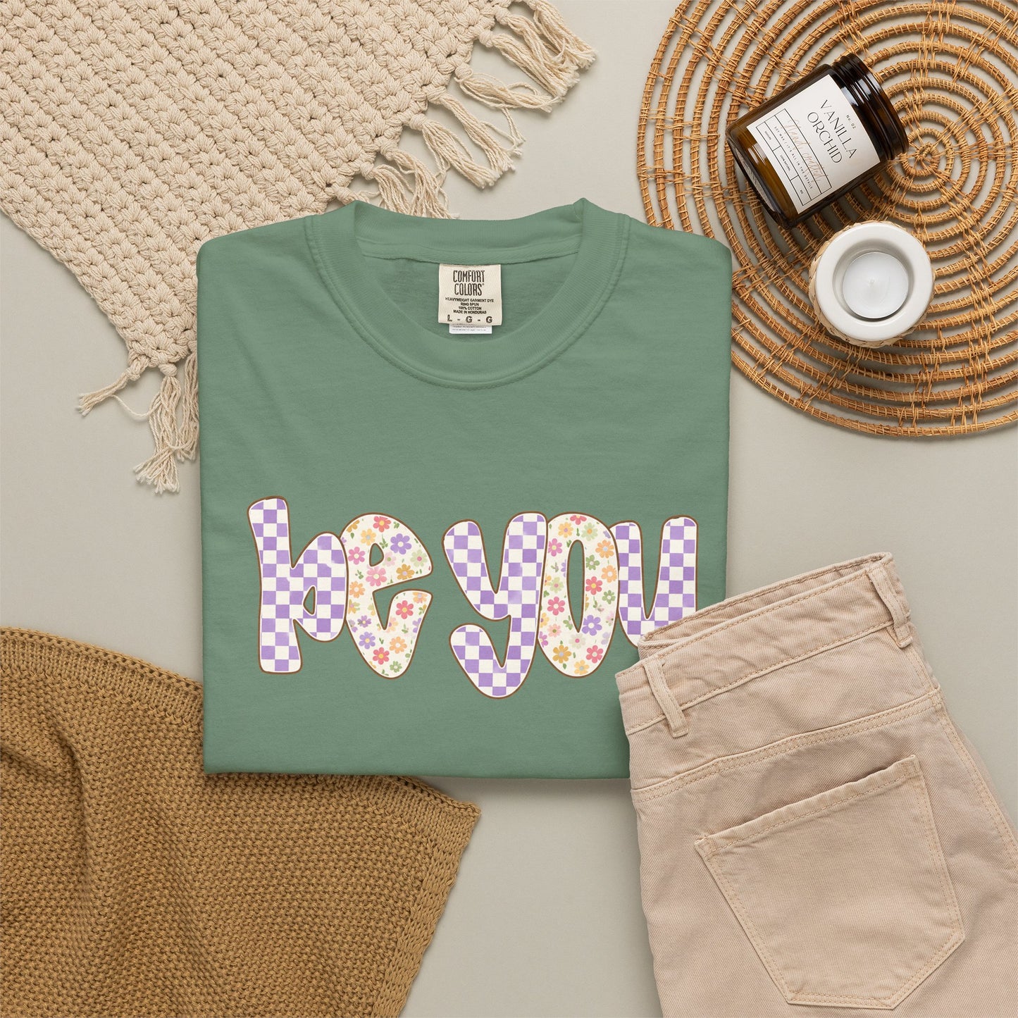 Be You Comfort Colors® T-Shirt | Retro Floral Checkered Inspirational Shirt