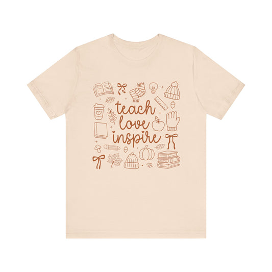 Teach Love Inspire Fall Teacher Shirt | Cute Graphic Tee for Women