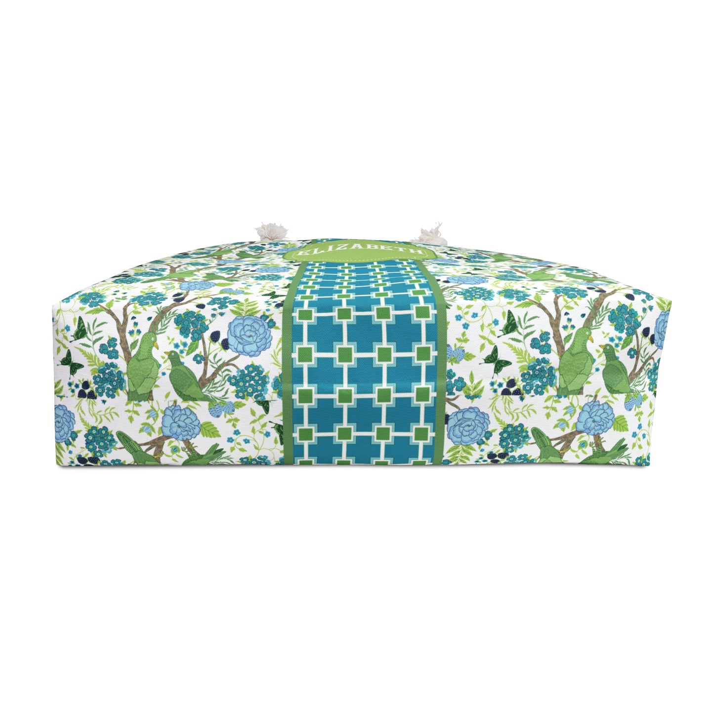 Personalized Classic Floral Rope Handle Tote Bag