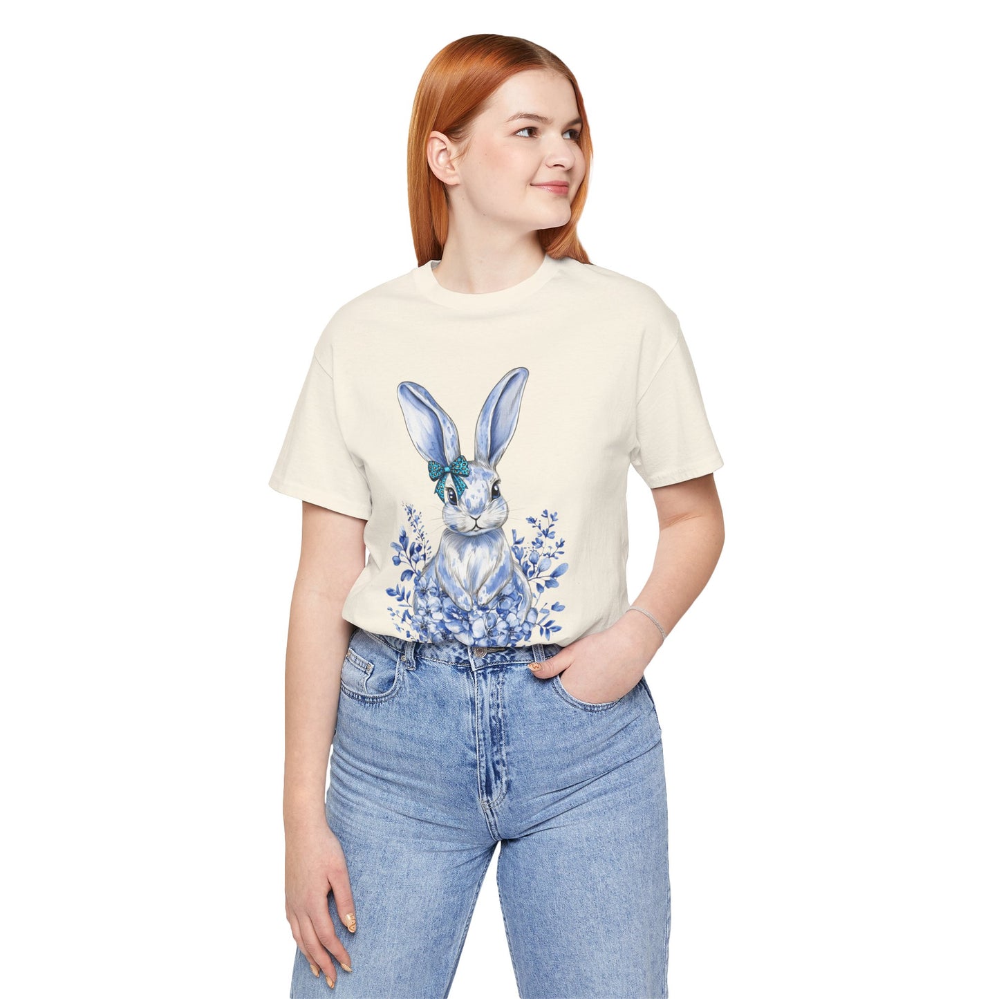 Blue Floral Bunny Shirt | Watercolor Easter Rabbit Tee