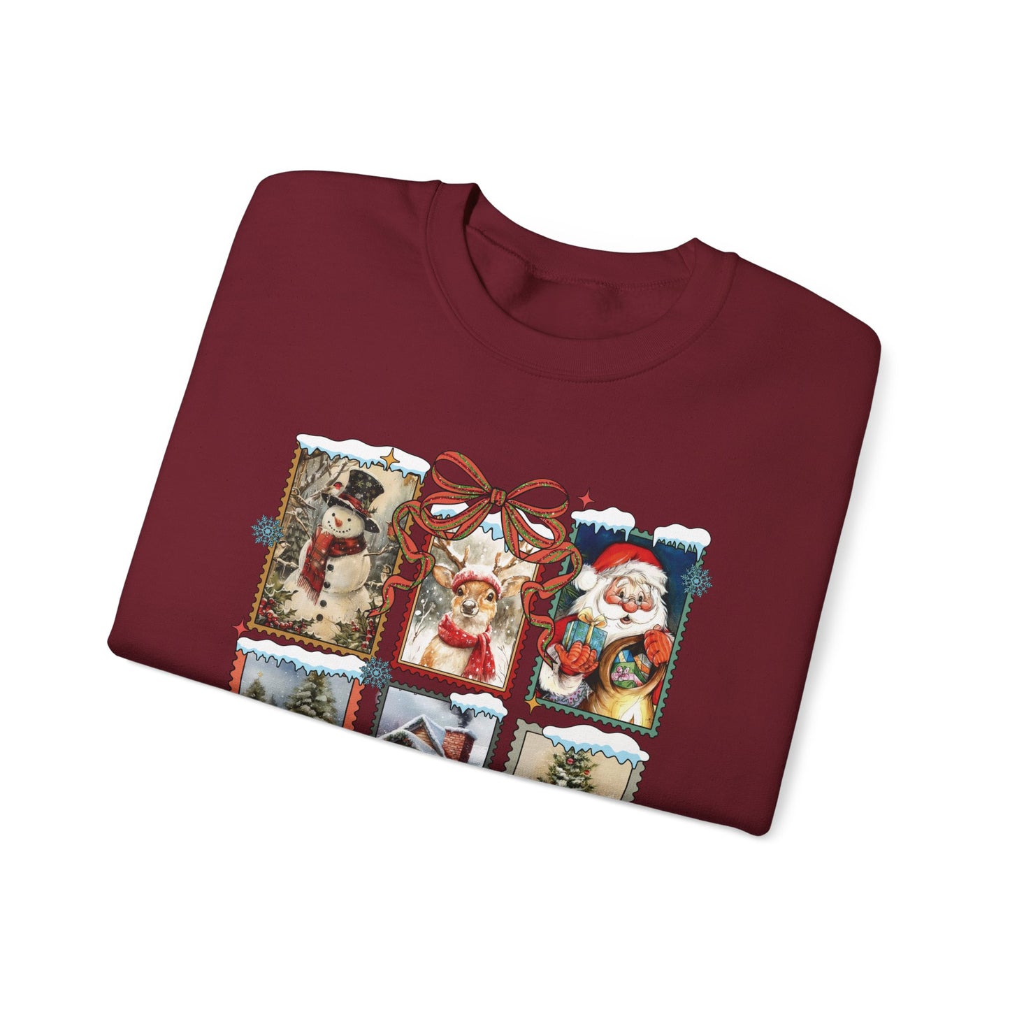 Cozy Christmas Postcard Sweatshirt | Vintage Holiday Graphic Crewneck Sweatshirt for Women