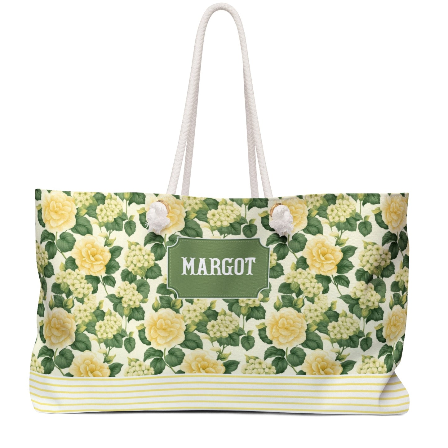 Personalized Yellow Rose Floral Rope Handle Weekender Tote Bag