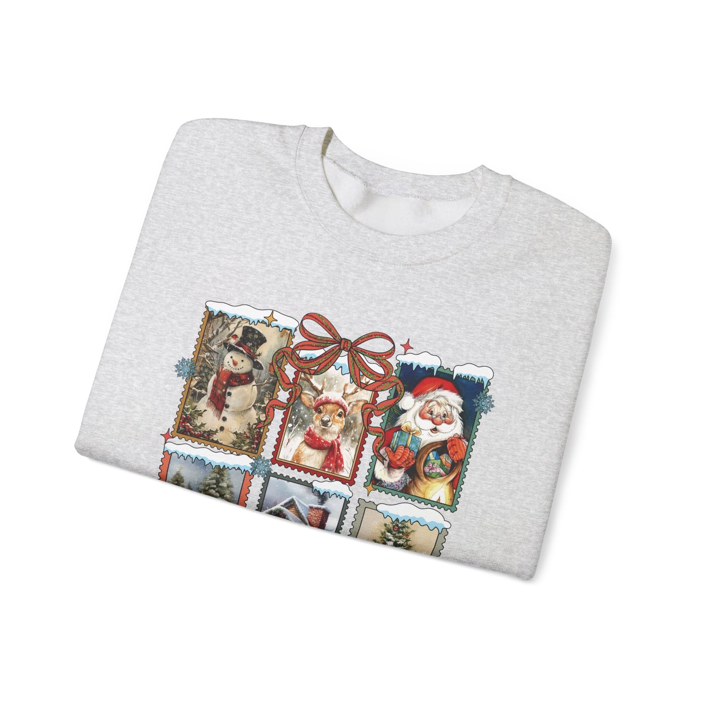 Cozy Christmas Postcard Sweatshirt | Vintage Holiday Graphic Crewneck Sweatshirt for Women