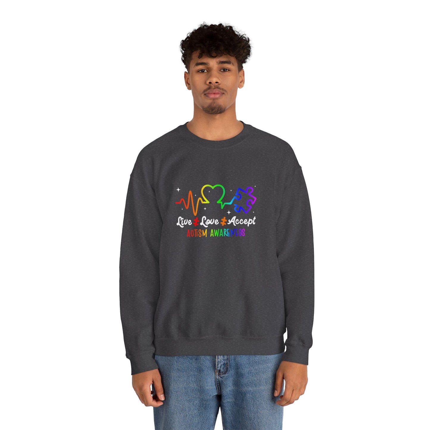 Live Love Accept Autism Awareness Sweatshirt | Neurodiversity Support Crewneck