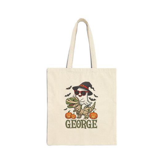 Personalized Ghost Dinosaur Halloween Tote Bag | Custom Trick or Treat Bag for Kids