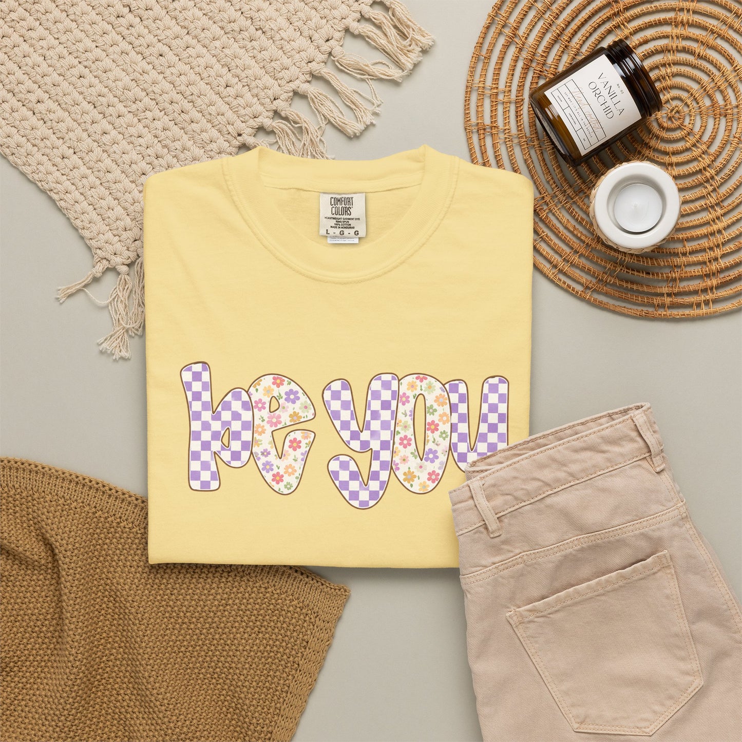 Be You Comfort Colors® T-Shirt | Retro Floral Checkered Inspirational Shirt