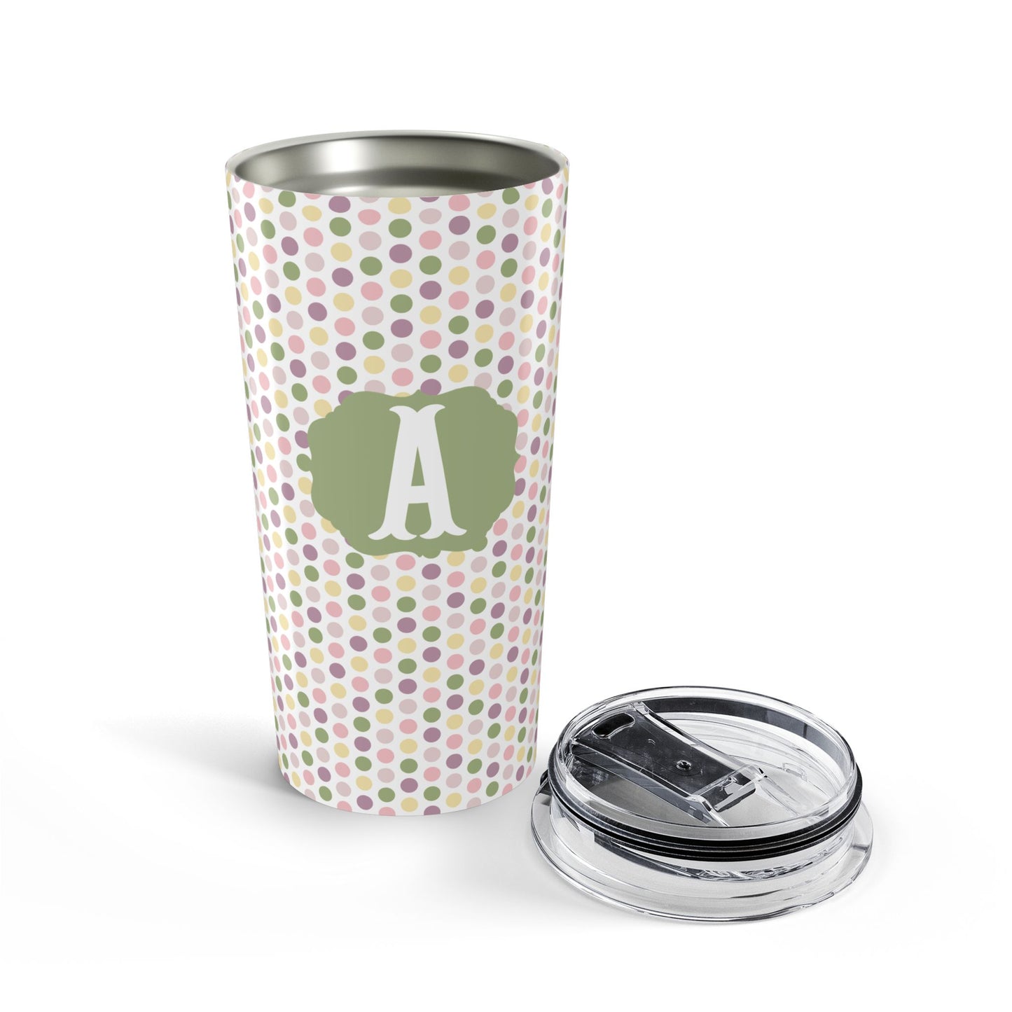 Personalized Pastel Polka Dot Tumbler  | Custom 20oz Stainless Steel Travel Cup
