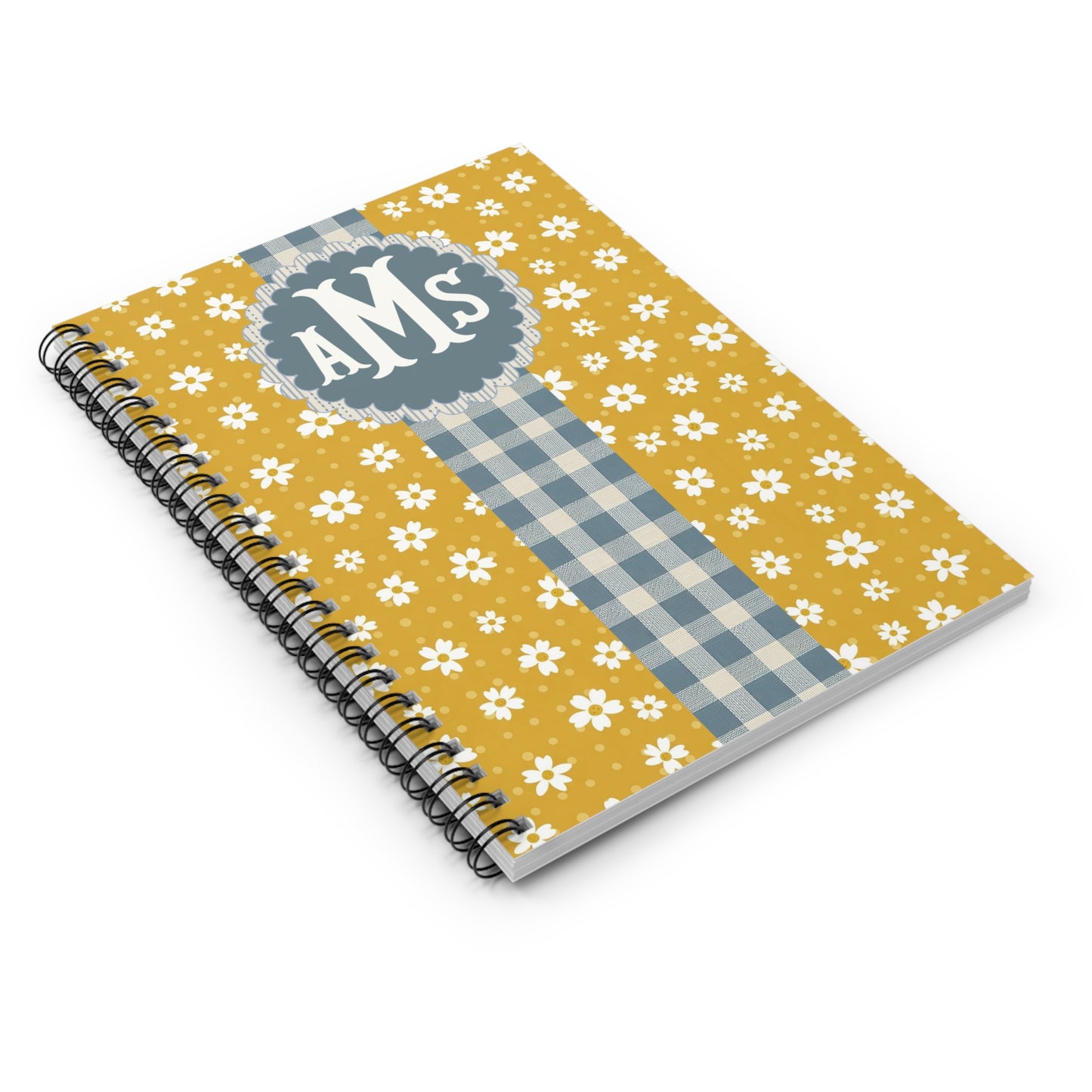 Personalized Floral Gingham Spiral Notebook